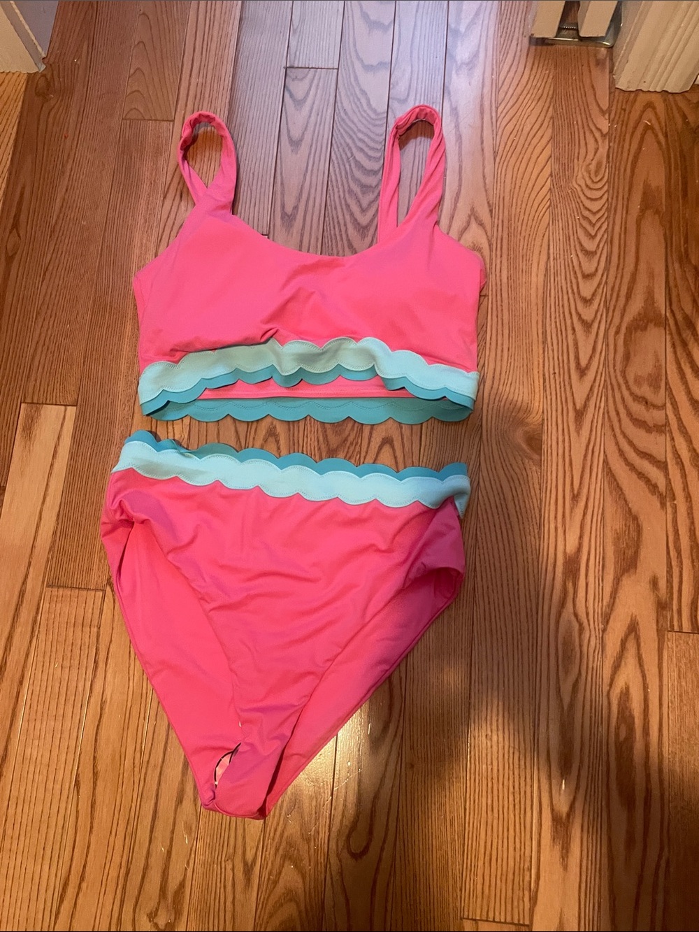 Beach Riot Pink & Light Blue Scalloped Two-Piece Bikini